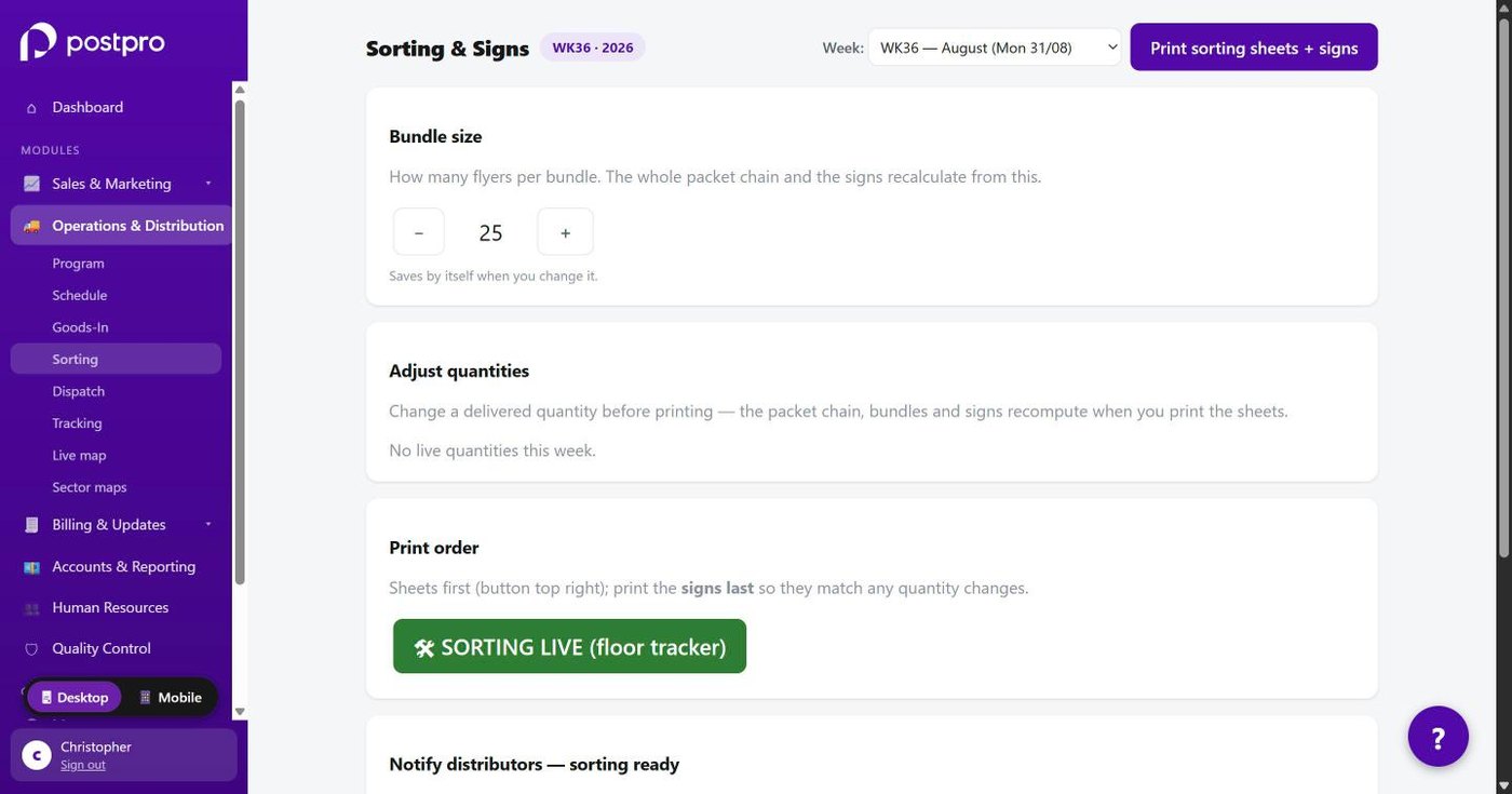 DoorDrop OS Sorting & Signs